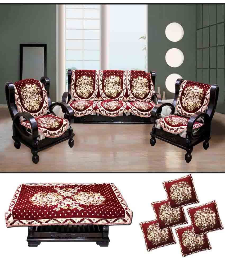 Fk Golden Maroon Fl Velvet Sofa Covers Table Cover And Cushion Fk Golden Maroon Fl Velvet Sofa Covers Table Cover And Cushion Set
