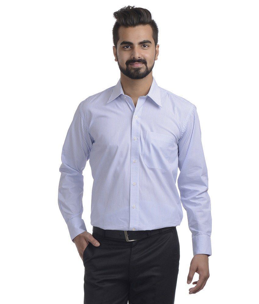 Blue Straps White Cotton Formal Shirts - Buy Blue Straps White Cotton ...