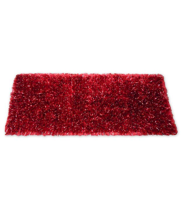 B&G Red And White Handloom Shaggy Rug - Buy B&G Red And White Handloom ...