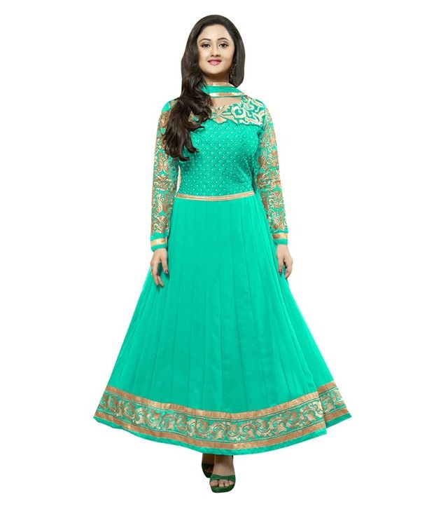 designer turquoise georgette floor length anarkali suit