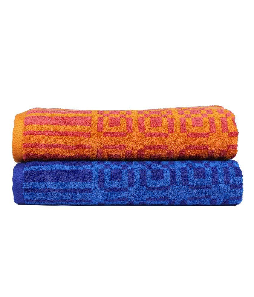 Trident Set of 2 Cotton Bath Towel Blue & Orange Buy Trident Set of