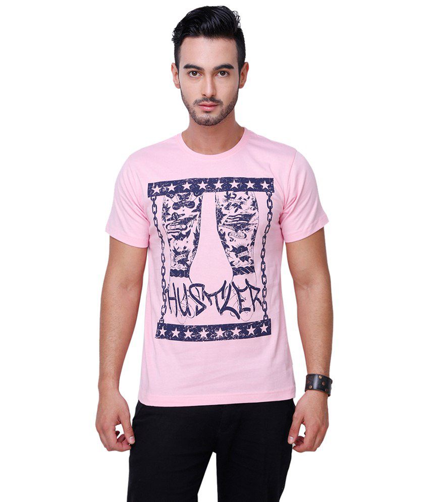 Yepme Pink & Blue Hustler Round Neck Printed T Shirt for Men - Buy ...