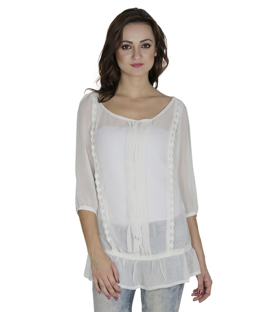 The Cleavage White Poly Georgette Tops - Buy The Cleavage White Poly ...