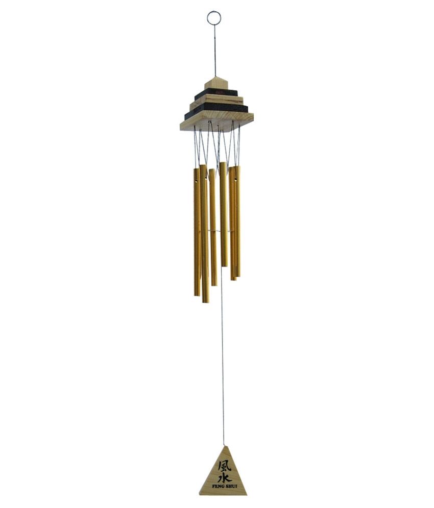 Divya Mantra Feng Shui Vastu Wooden Pyramid Golden Aluminium Wind Divya Mantra Feng Shui Vastu Wooden Pyramid Golden Aluminium Wind Chime