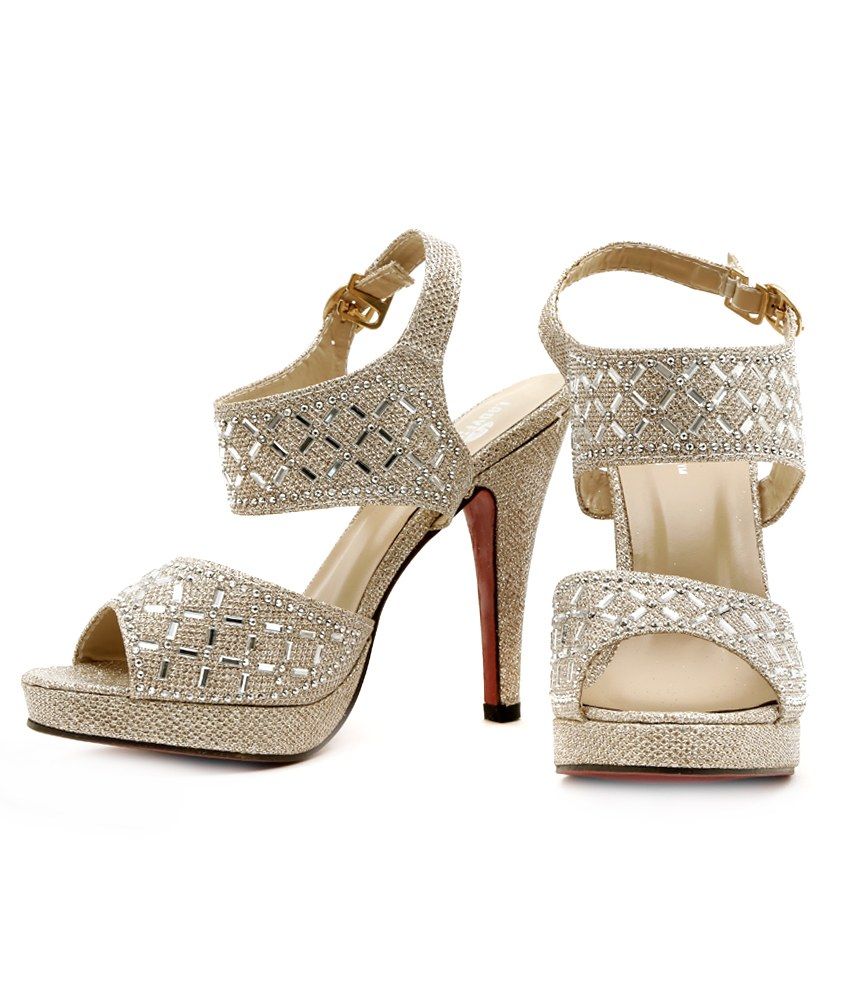 gold open toe chunky heels