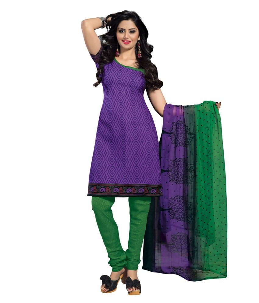 Lookslady Purple Cotton Unstitched Dress Material - Buy Lookslady ...