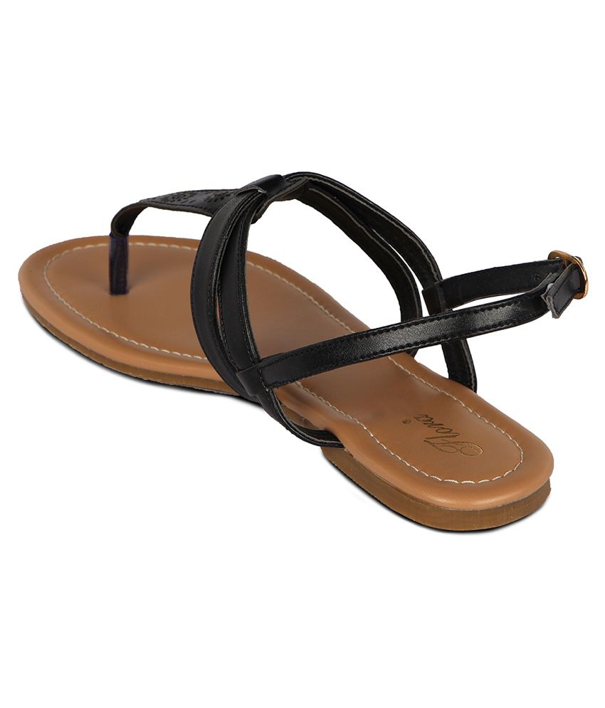 Flora Black Faux Leather Sandals Price in India- Buy Flora Black Faux ...