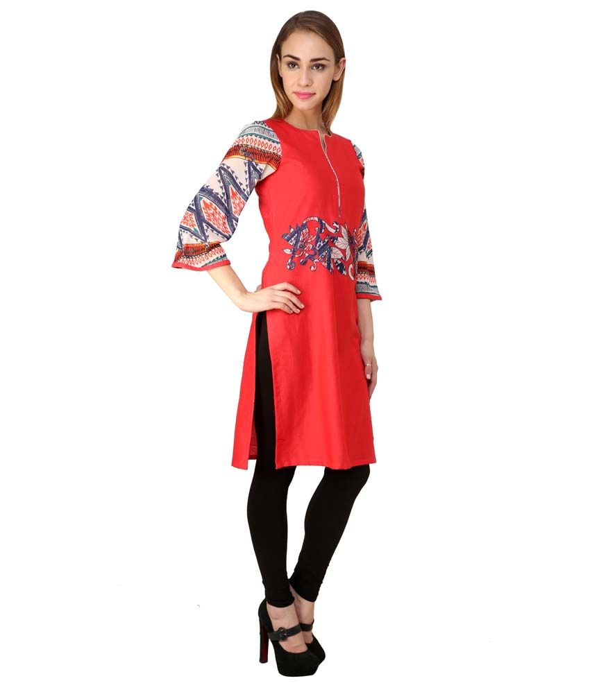 Yahvi Designs Red Art Silk Kurti Buy Yahvi Designs Red Art Silk Kurti
