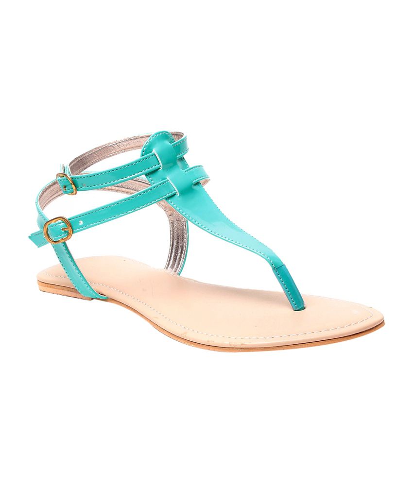 Nell Turquoise Faux Leather Flat Sandals Price in India- Buy Nell ...