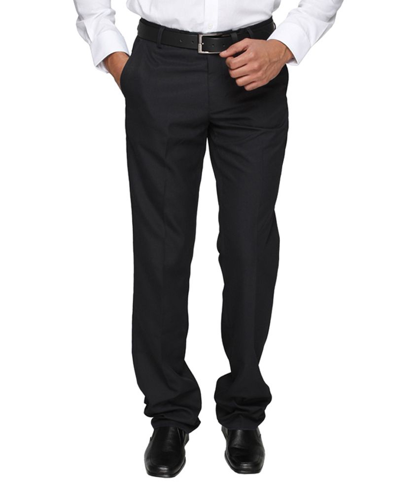 Rozar Design Black Regular Fit Formals Flat Trouser - Buy Rozar Design ...