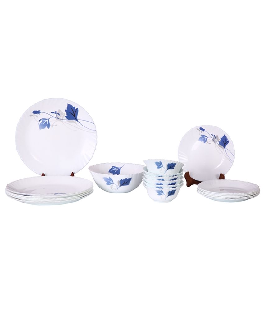 Larah Blue and White Opal Glass Dinner Sets 19 Pcs: Buy Online at Best