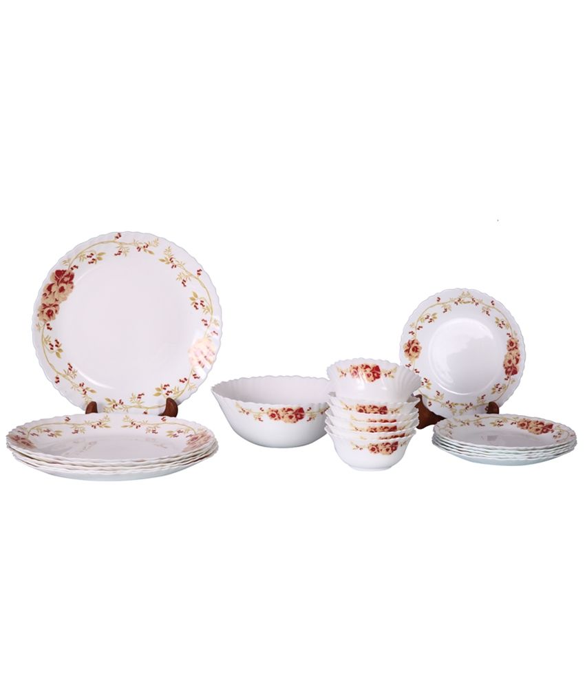 Larah White and White Opal Glass Dinner Sets 19 Pcs: Buy Online at Best