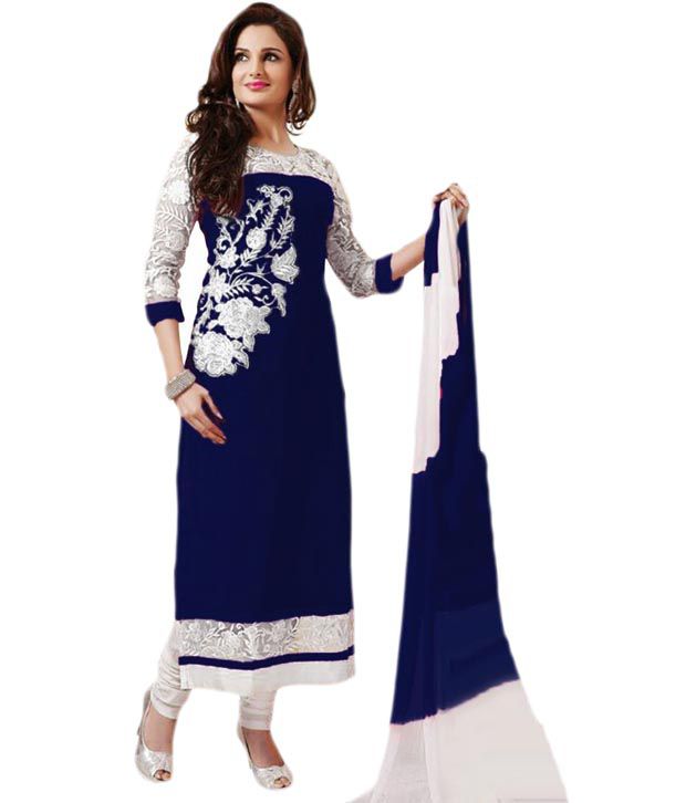     			Teeya Creation Blue and Grey Georgette Semi Stitched Suit