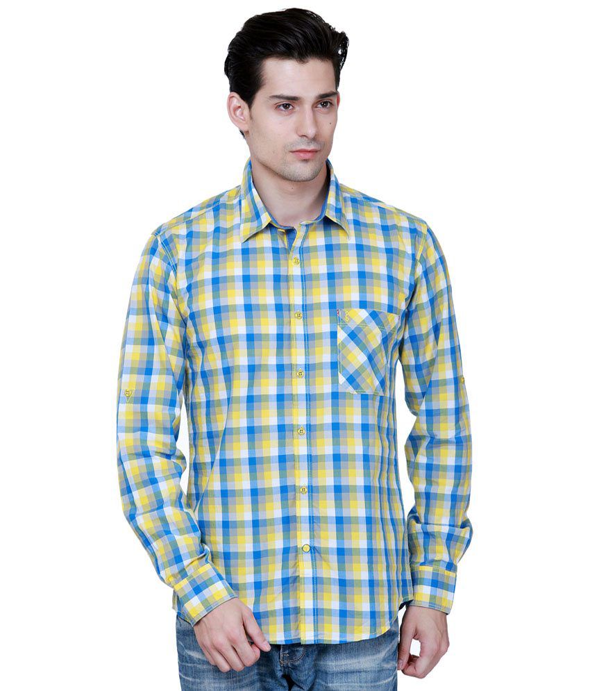 Grasim Stylish Blue & Yellow Checkered Full Sleeve Casual Shirt for Men ...