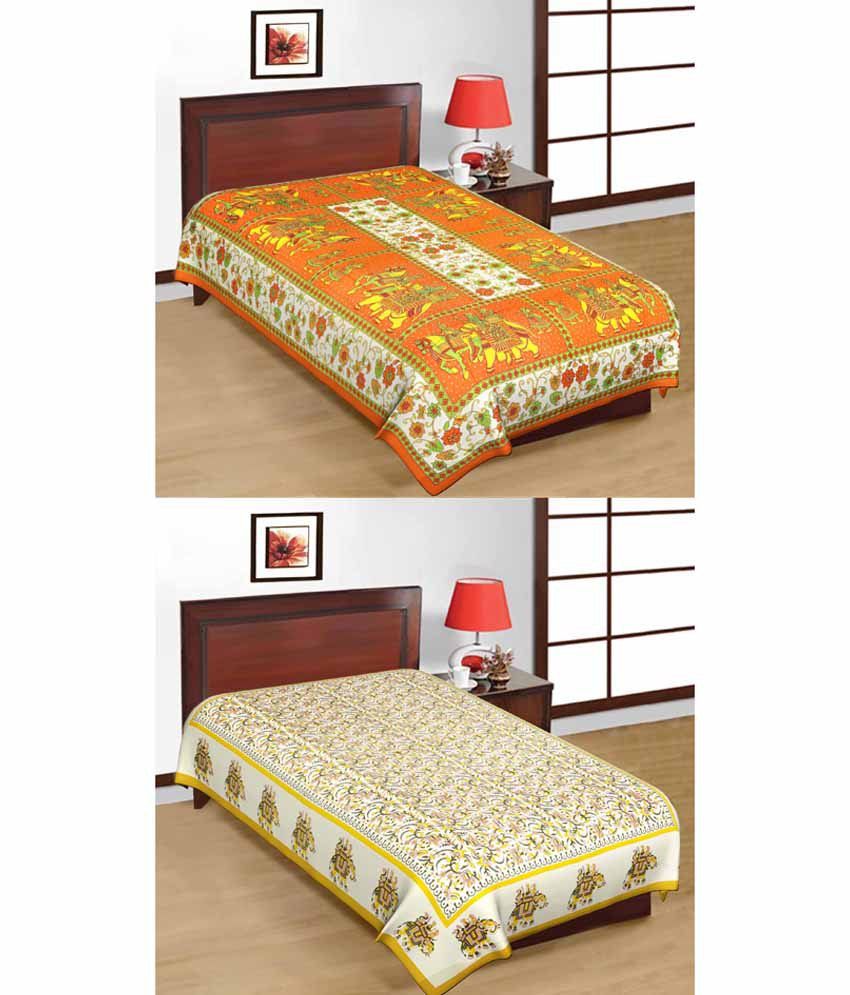     			UniqChoice Rajasthani Traditional Printed 2 Single Bed Sheet Combo