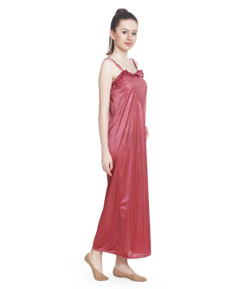 Buy Freely Peach Satin Nighty & Night Gowns Pack of 2 Online at Best