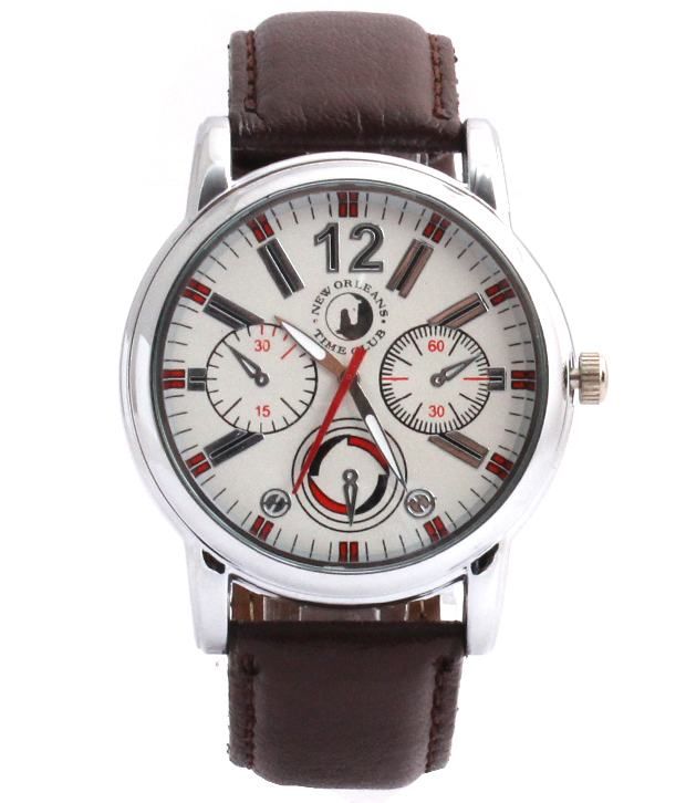 New Orleans Time Club White Leather Analog Round Dial Wrist Watch Buy