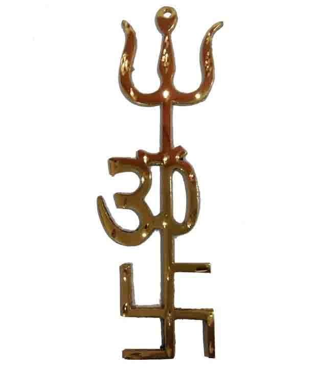     			BRASS TRI SHAKTI YANTRA (Swastik Om Trishul Symbol ) FOR LUCK AND PROSPERITY