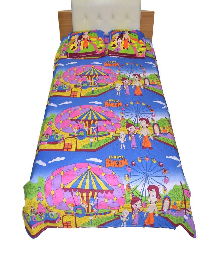 Indian Rack Blue Chota bheem Double Bedsheet With 2 Pillow Cover Buy Indian Rack Blue Chota