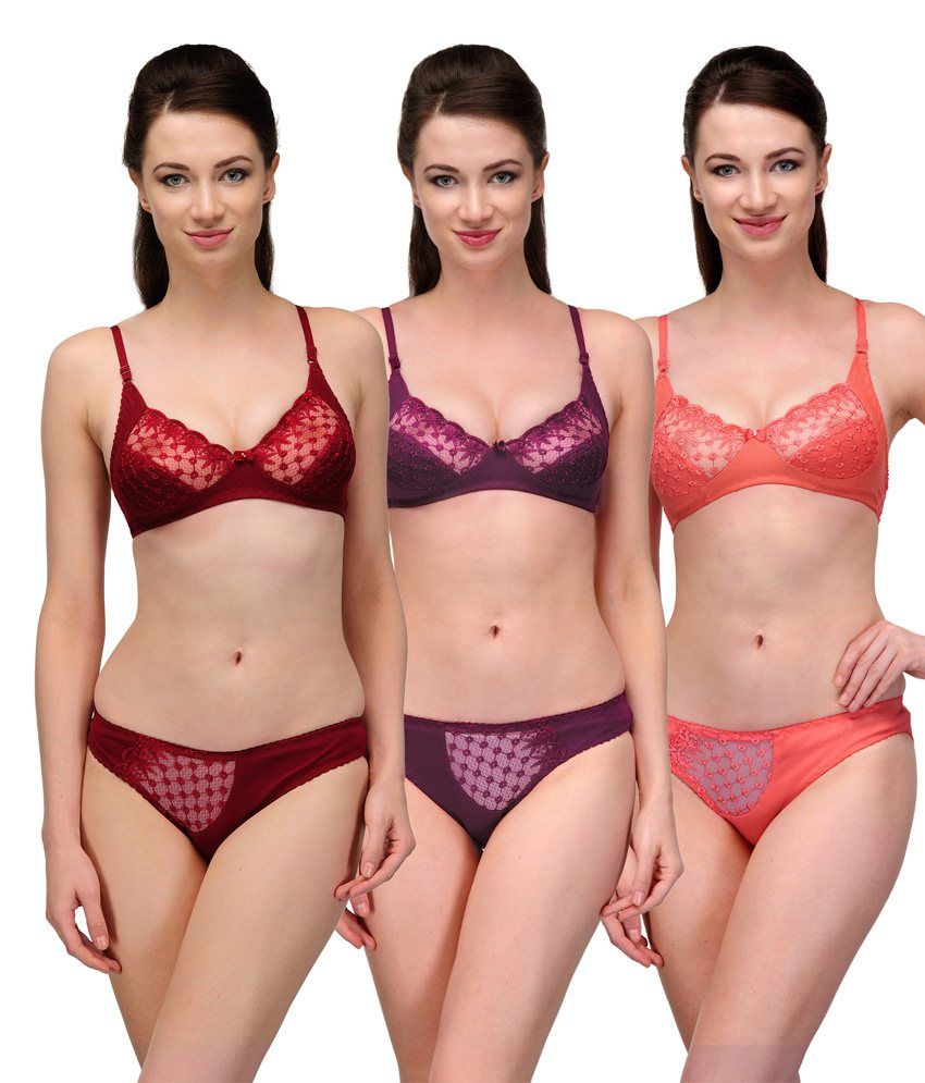 Buy Softskin Multi Color Lycra Cotton Net Bra And Panty Sets Pack Of 3 Online At Best Prices In 0682