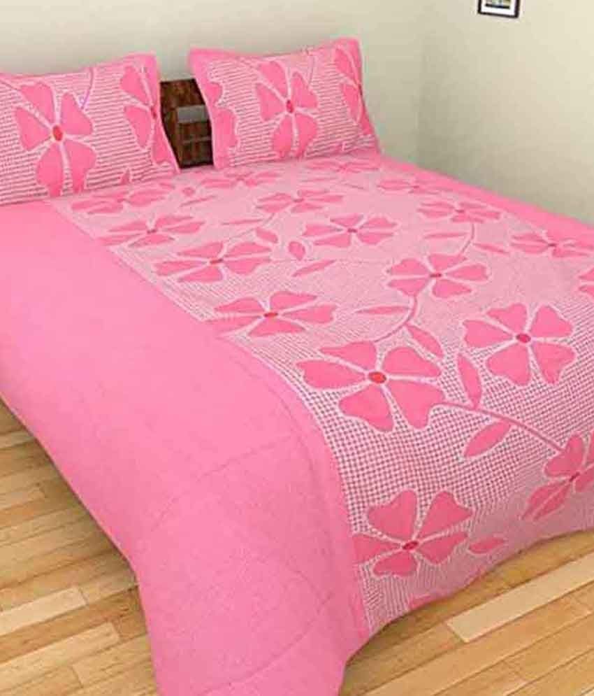Fresh From Loom Pink Plain Cotton Double Bedsheet With 2 Pillow Cover