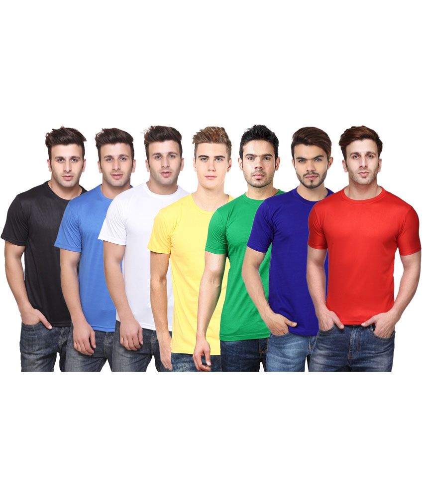     			Funky Guys Polyester Slim Fit Solid Half Sleeves Men's Round Neck T-Shirt - ( Pack of 7 )