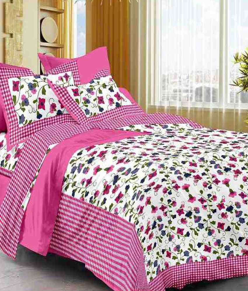     			Uniqchoice Double Cotton Pink Floral Bed Sheet