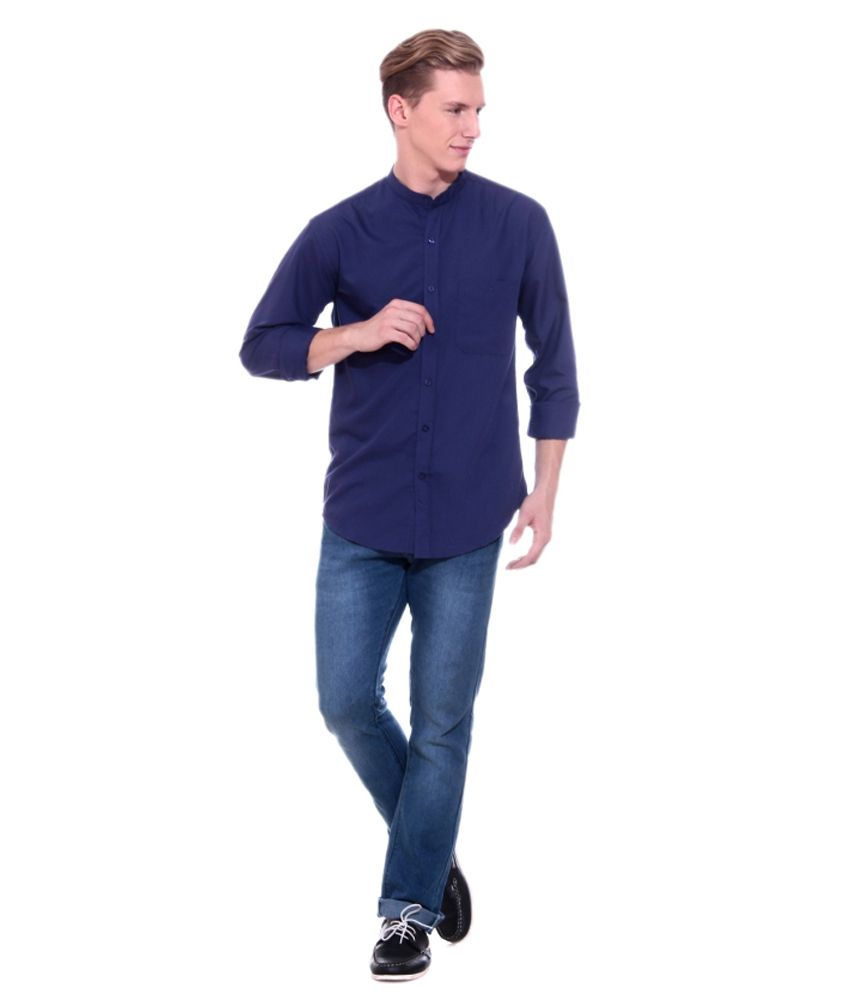 mandarin collar blue shirt