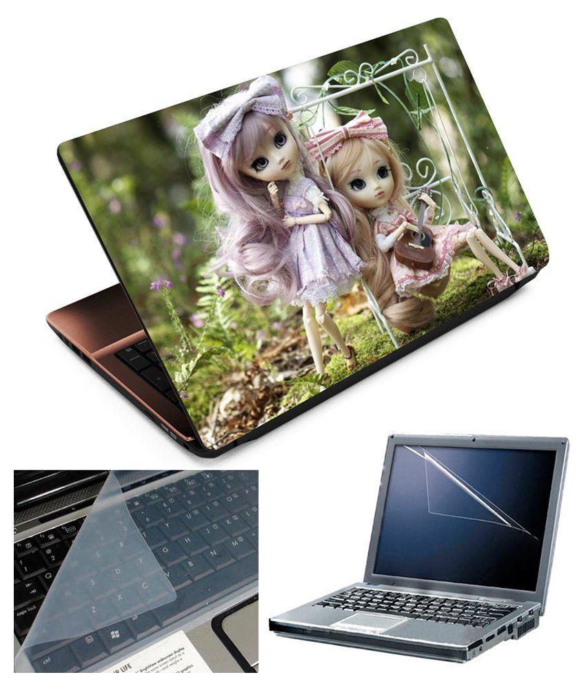 Finearts Girl Toys with Guitar Textured Laptop Skin with Screen Guard ...