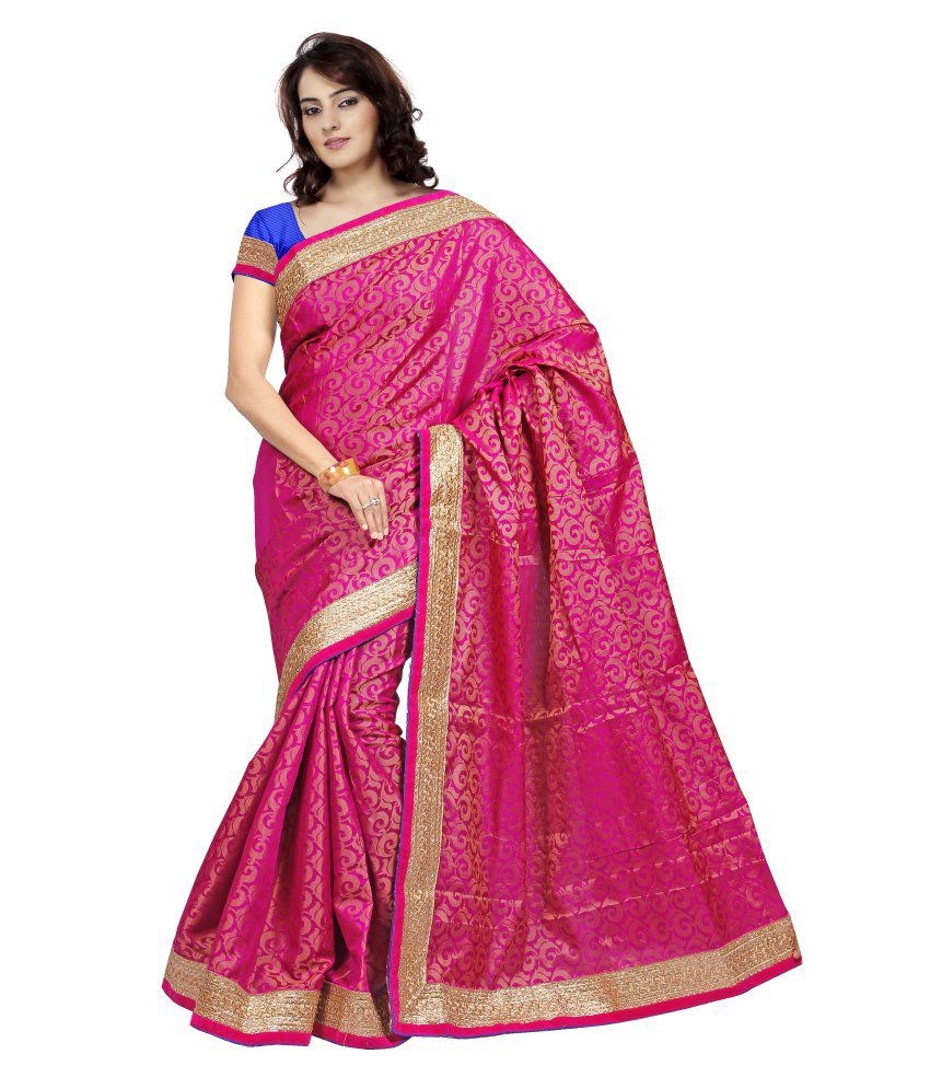 Om Sai Traders Pink Cotton Silk Saree - Buy Om Sai Traders Pink Cotton ...