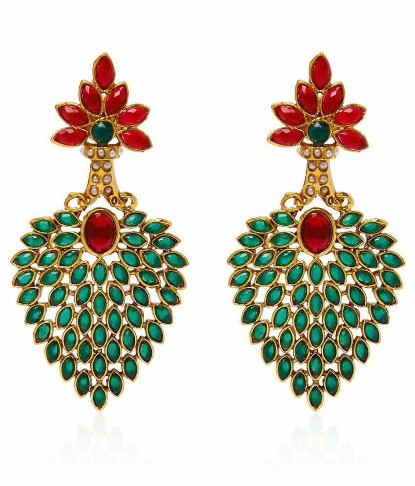 Jewels Galaxy Artistically Crafted Red Green Pearl Earrings Jewels Galaxy Artistically Crafted Red Green Pearl Earrings