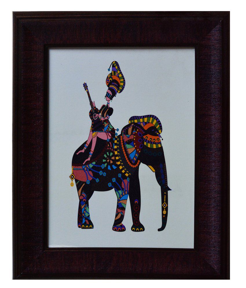     			eCraftIndia Blue and Pink Synthetic Wood Animal Painting