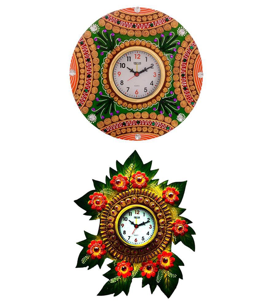     			eCraftIndia Red & Green Wall Clock Combo (Buy 1 Get 1)