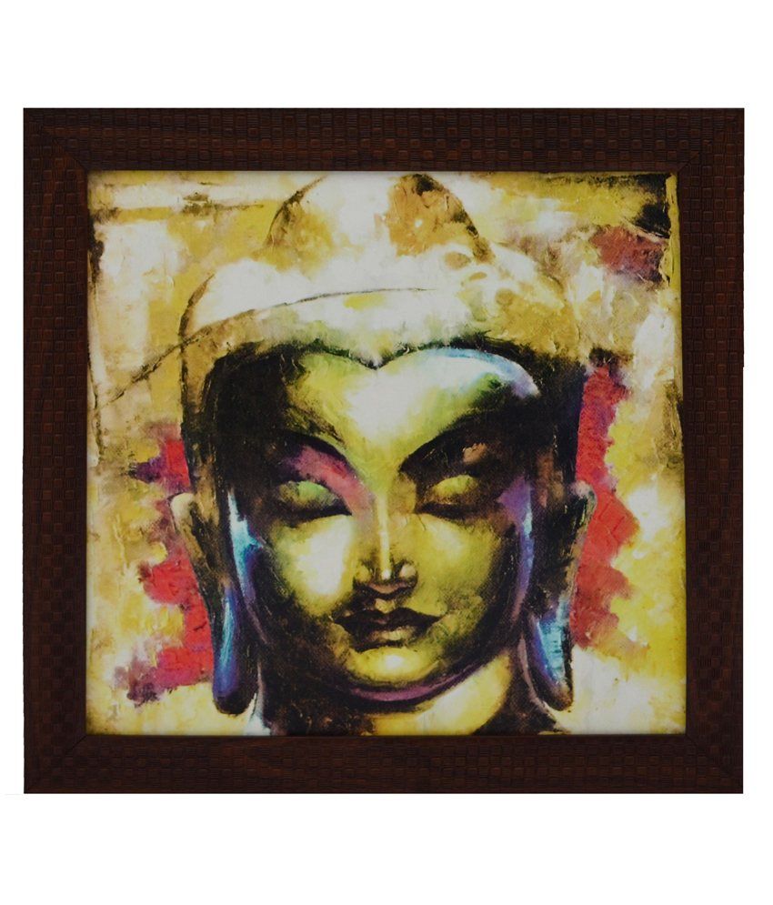     			eCraftIndia Spritual Buddha Head Satin Matt Texture Framed UV Art Print