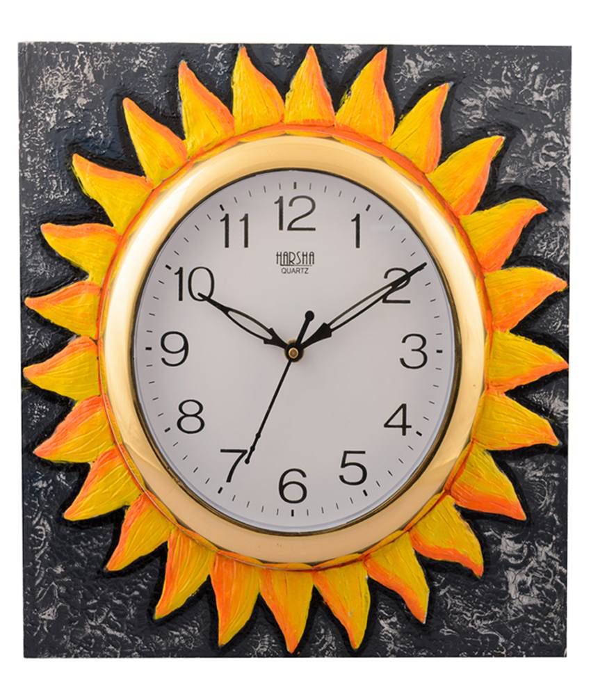     			Ecraftindia Grey and Yellow Wooden Wall Clock