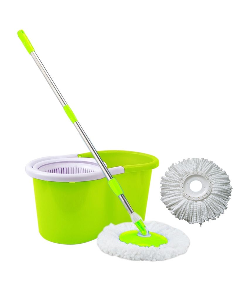 Pindia Green Magic Mop And Bucket With 2 Microfiber Mop Heads Buy Pindia Green Magic Mop And