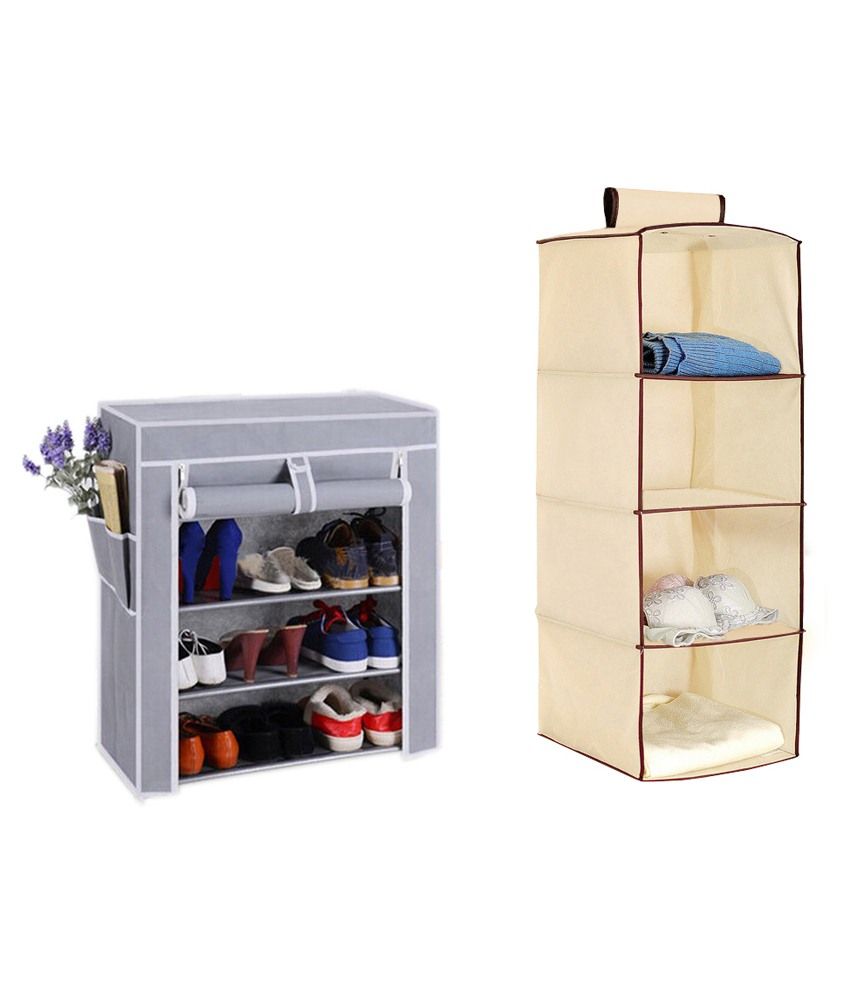 Pindia Set Of 2 Combo Grey Shoe Rack With Cream Hanging Organizer Buy Pindia Set Of 2 Combo Grey Shoe Rack With Cream Hanging Organizer Online At Low Price Snapdeal