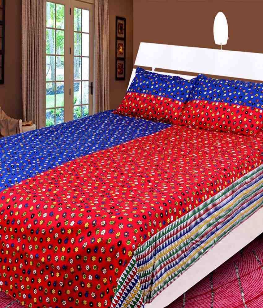 R Home Store Red Cotton Double Bedsheet With 2 Pillow Covers Buy R