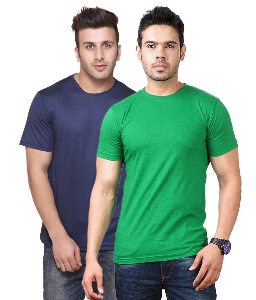     			Funky Guys Blue And Green Polyster Slim Fit Round Neck T-Shirt ( Pack of 2 )