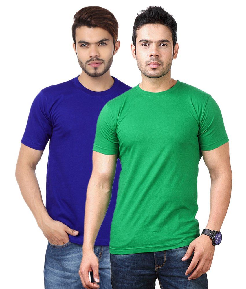     			Funky Guys Blue And Green Cotton Blend T-shirt Set Of 2