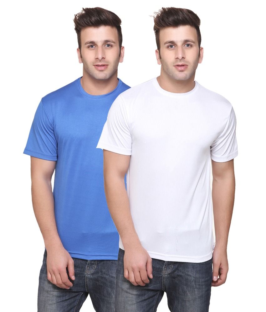     			Funky Guys Blue And White Cotton Blend T-shirt Set Of 2