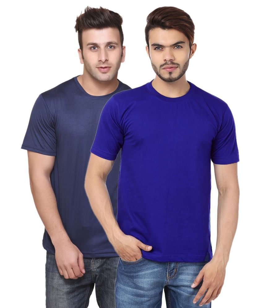     			Funky Guys Navy And Dark Blue Polyster Slim Fit Round Neck T-Shirt ( Pack of 2 )