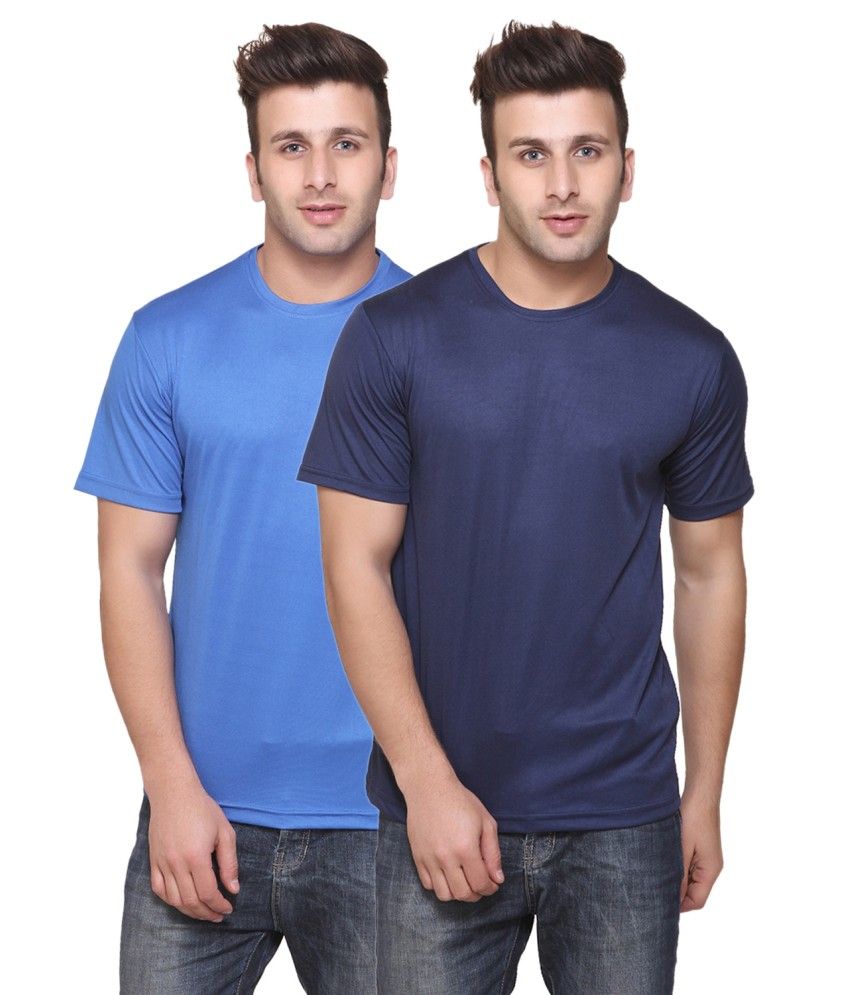     			Funky Guys Navy And Light Blue Cotton Blend T-shirt Set Of 2