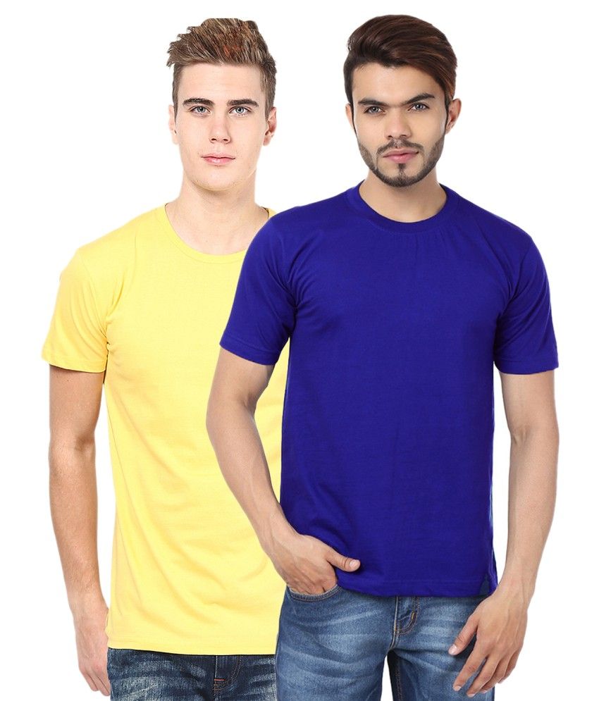     			Funky Guys Yellow And Blue Polyster Slim Fit Round Neck T-Shirt ( Pack of 2 )