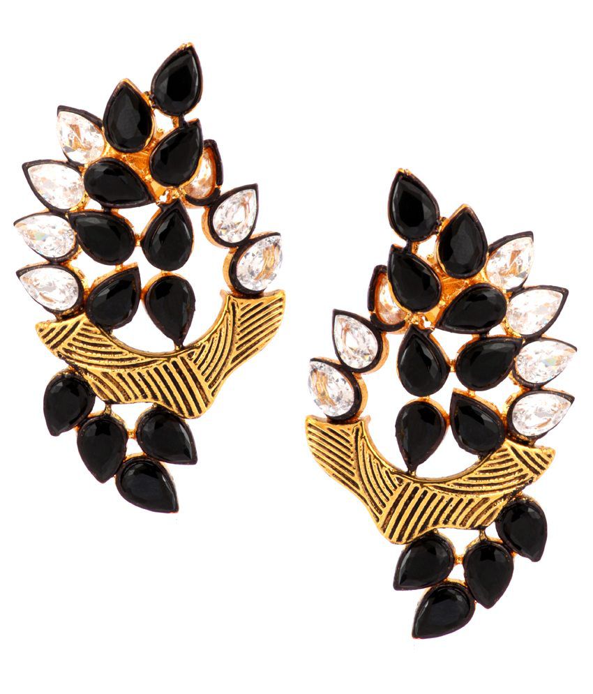     			The Jewelbox Black Kundan Brass Antique Stud Earrings