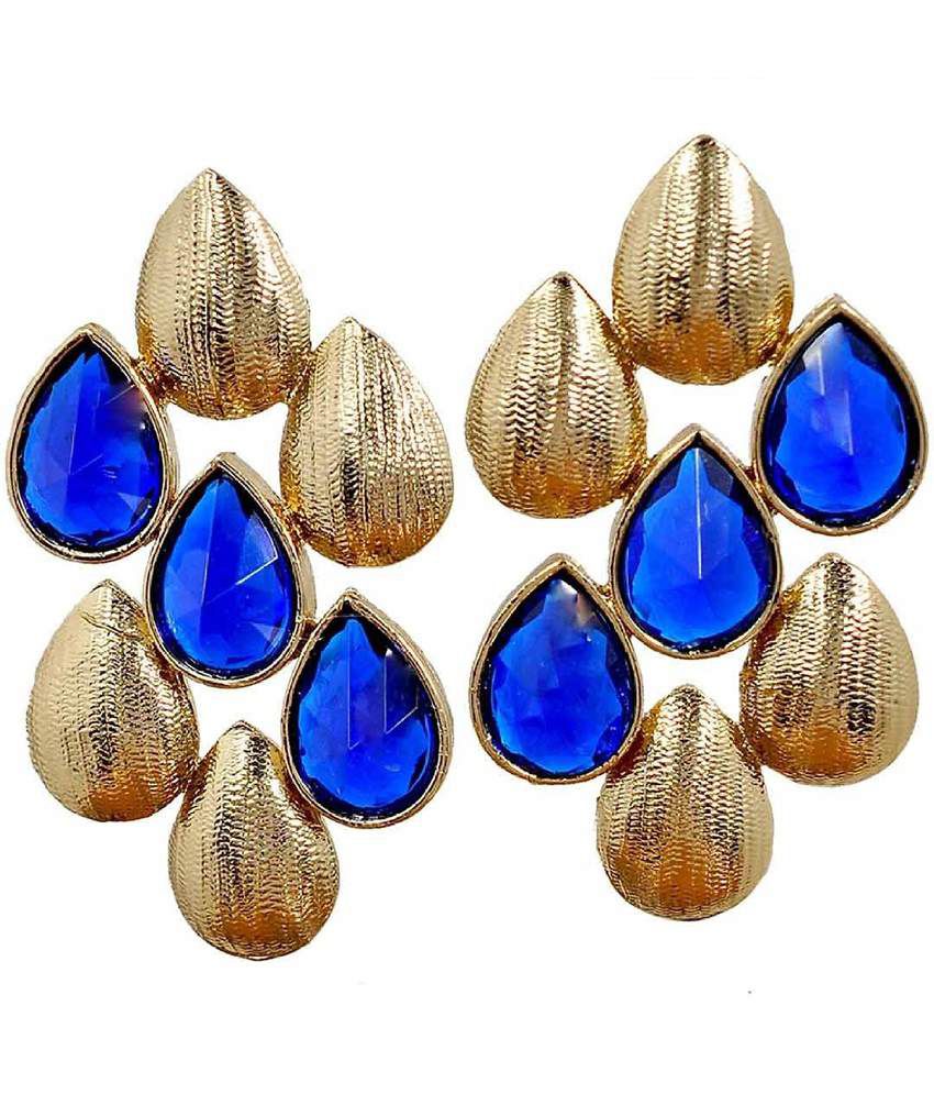     			The Jewelbox Blue Coloured Bead Brass Gold Plated Drop Earrings