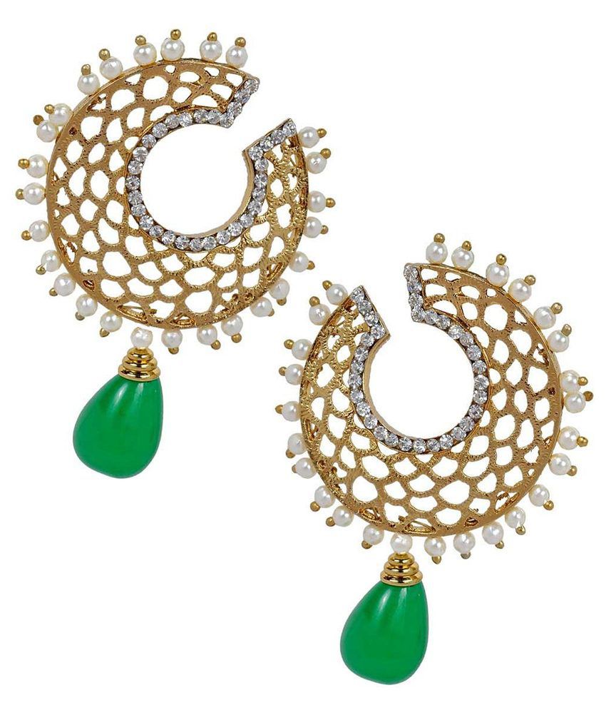     			The Jewelbox Green Pearl Brass Gold Plated Drop Earrings