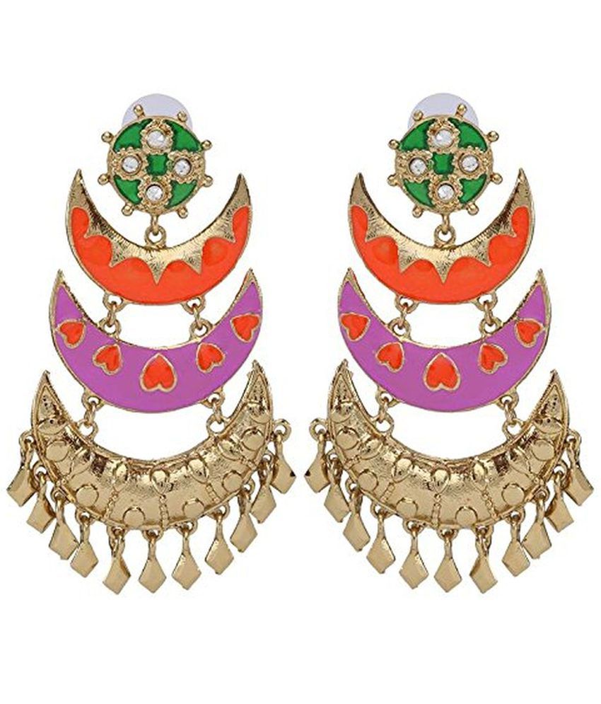     			The Jewelbox Multi Cz Brass Gold Plated Hanging| Dangle Earrings