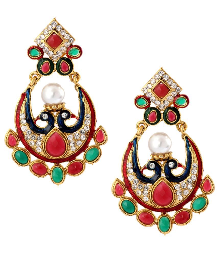    			The Jewelbox Multi Pearl Brass Mayur Hanging| Dangle Earrings