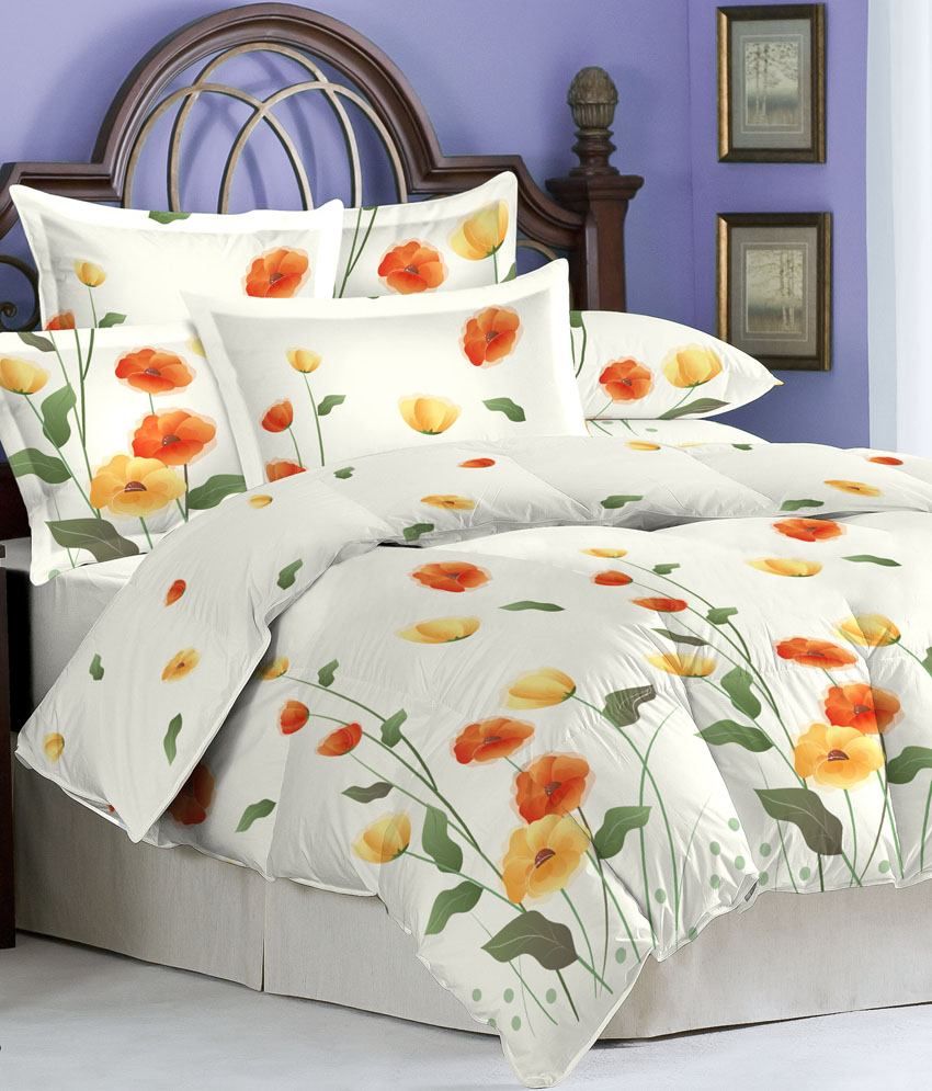 Bombay Dyeing Multicolour Cotton Floral Double Bedsheet with 2 pillow